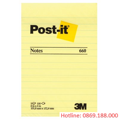 Giấy ghi chú Post-it® 660 4x6 lined yel 72pd/ctn