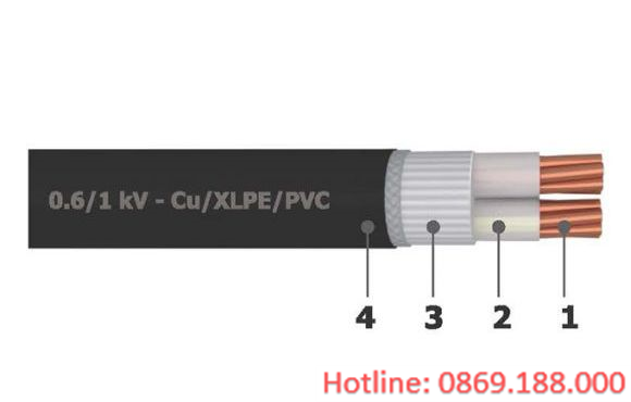 Cáp điện 2 lõi không có giáp bảo vệ 0.6/1kV - Cu/XLPE/PVC