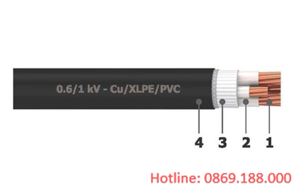 Cáp điện 5 lõi với lõi tiếp địa nhỏ hơn không có giáp bảo vệ 0.6/1kV - Cu/XLPE/PVC