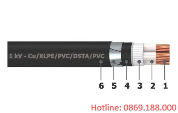 Cáp điện 3 lõi có giáp bảo vệ (cáp ngầm) 0.6/1kV - Cu/XLPE/PVC/DSTA/PVC