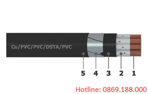 Cáp điều khiển có giáp (cáp ngầm) 0.6/1kV - Cu/PVC/PVC/DSTA/PVC
